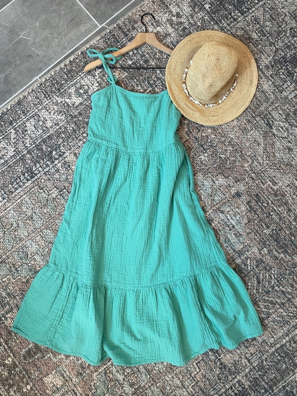 GAP Green Cotton Gauze Tiered Midi Dress Medium